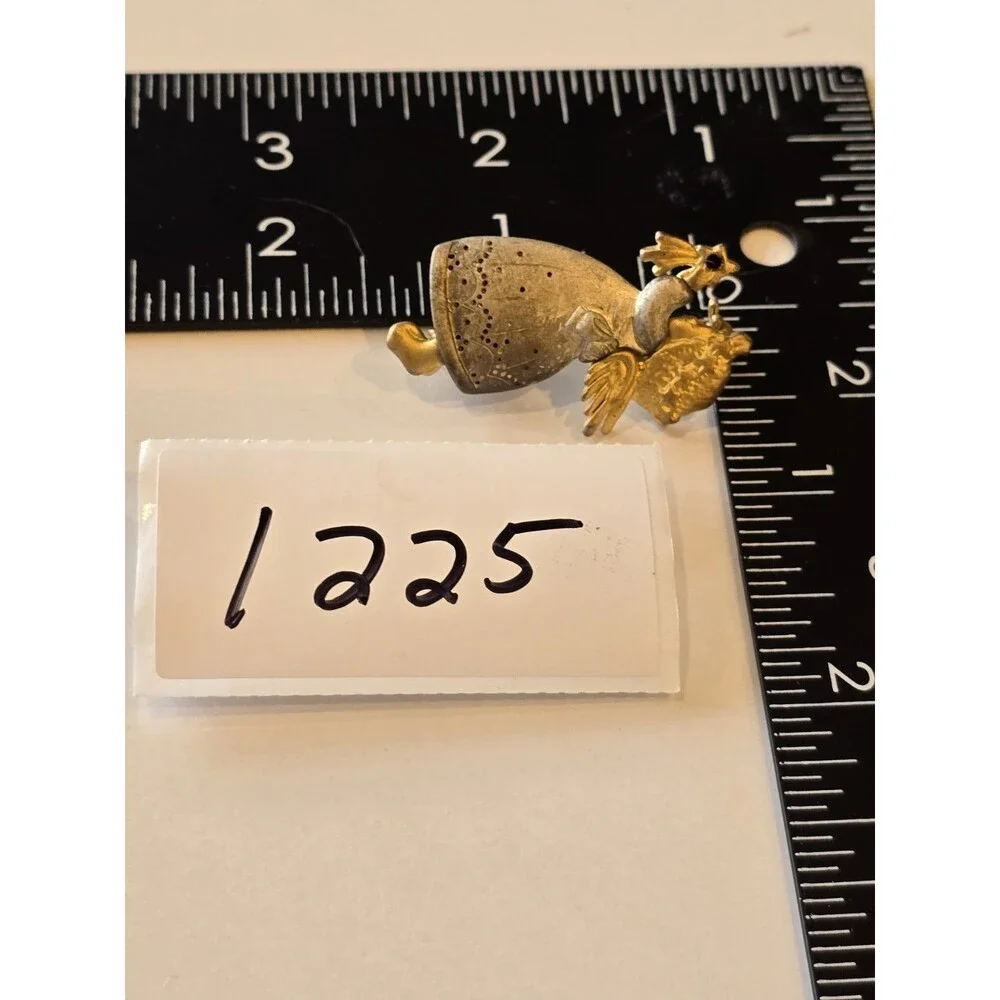 Vintage Angel Brooch Pin Two Tone Gold Silver Praying Angel Holding Flower #1225
